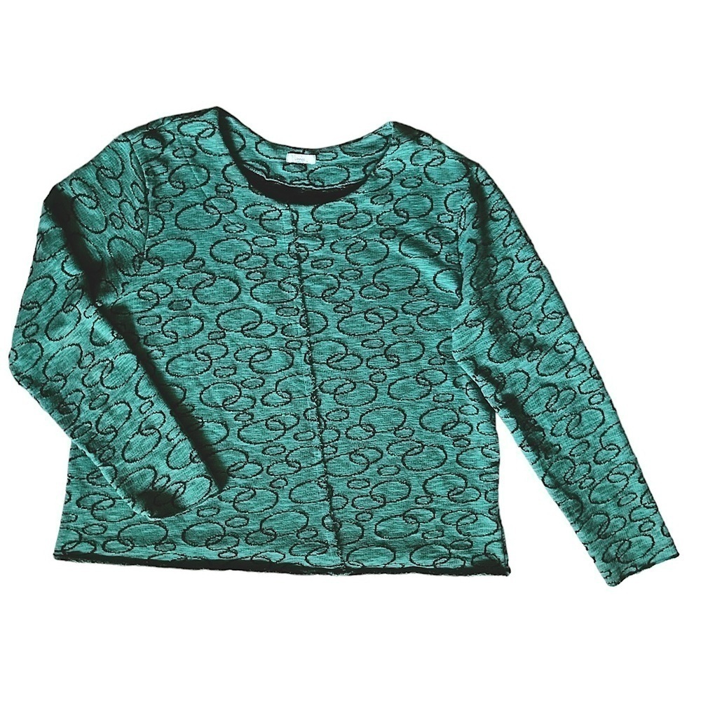 Linnea teal cotton-blend pullover sweater with abstract bubble circular print